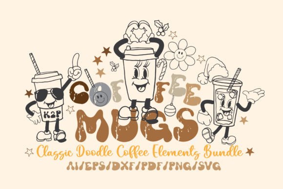 70 Retro Coffee Mug Character Element: Graphics for Crafts