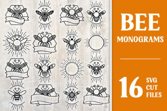 Bee Monograms 16 SVG Cut Files for Crafts & Graphics