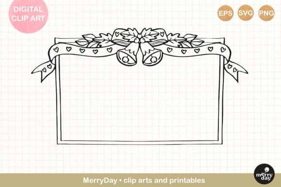Bell Ribbon Frame Line Art: Graphics & Print Templates