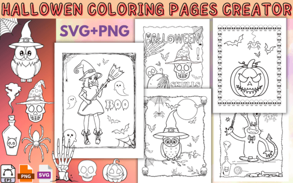 Halloween Coloring Pages Creator PNG SVG: Graphics & Scene Generators
