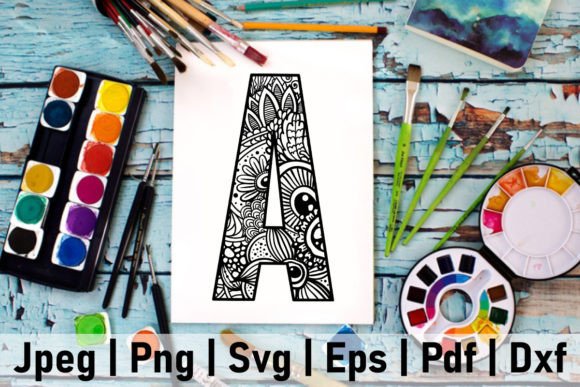 Letter A Font Mandala Zentangle Monogram: Graphics & Print Templates