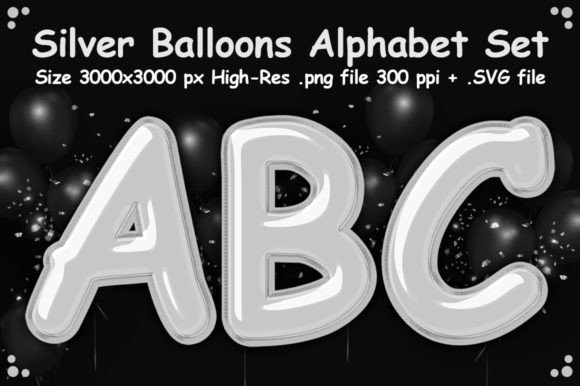 Silver Balloon Alphabet Clipart Set
