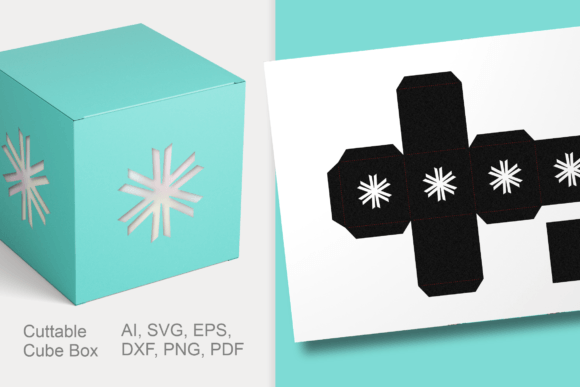 Simple Snowflakes Cube Gift Box Template